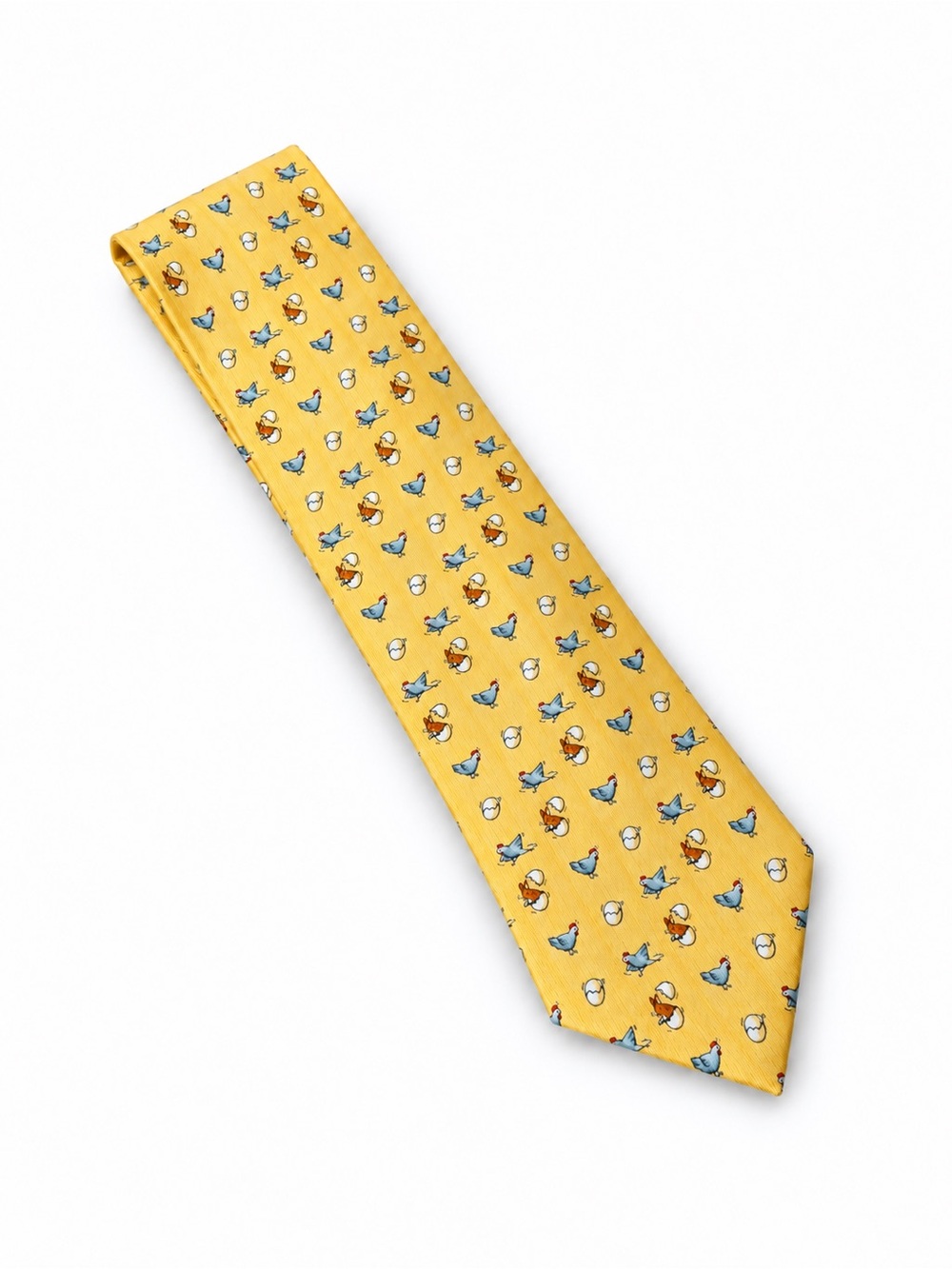Hermes Paris Silk Chicken Tie Preppy Work Wear Career Yellow